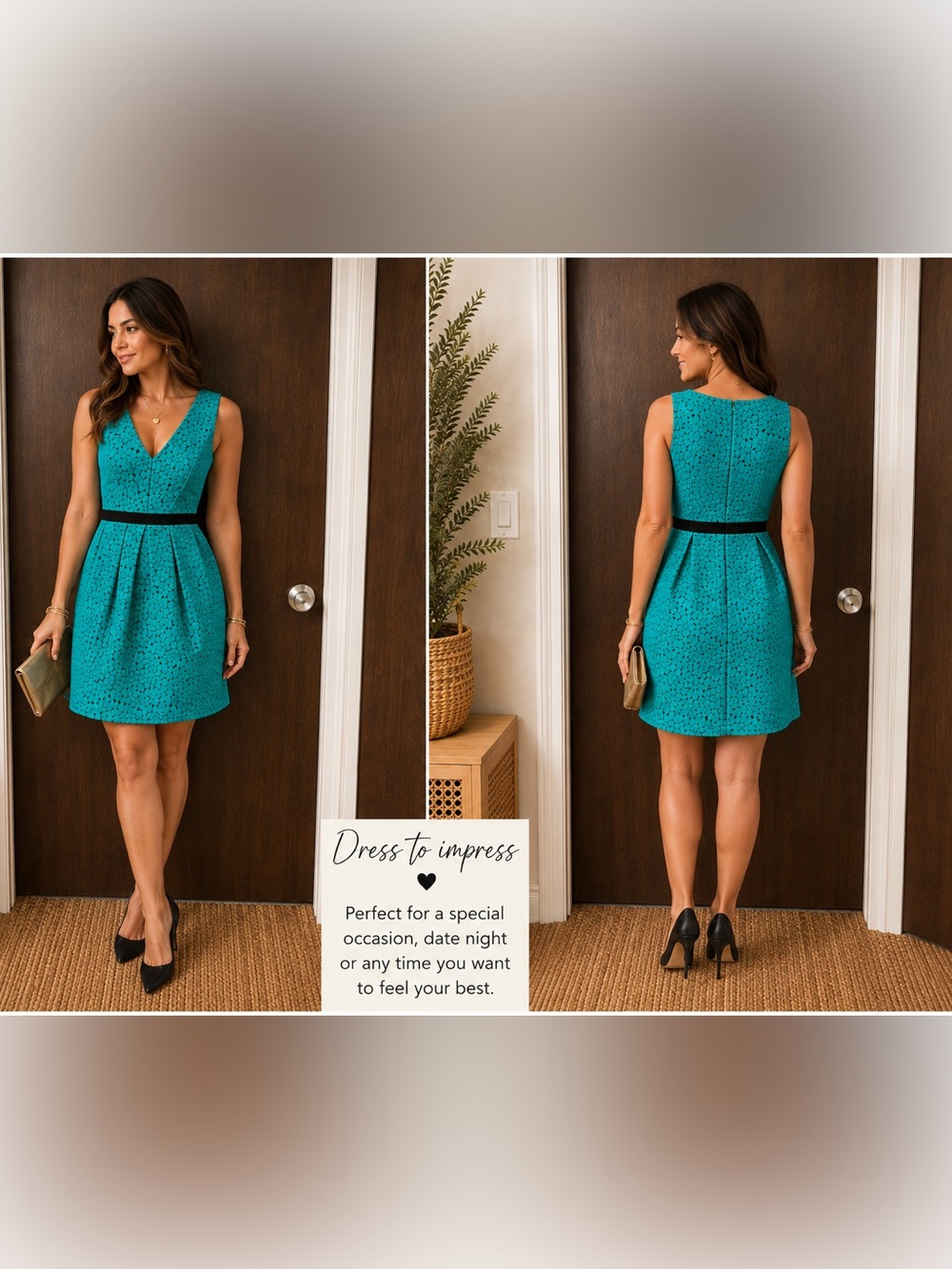 Shoshanna Teal Floral Jacquard Fit & Flare Cocktail Dress Size 2